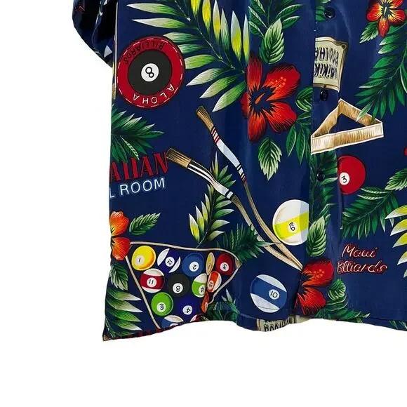 Vintage Box Office Billiards Hawaiian Print Button Down Size Large - Picture 3 of 5
